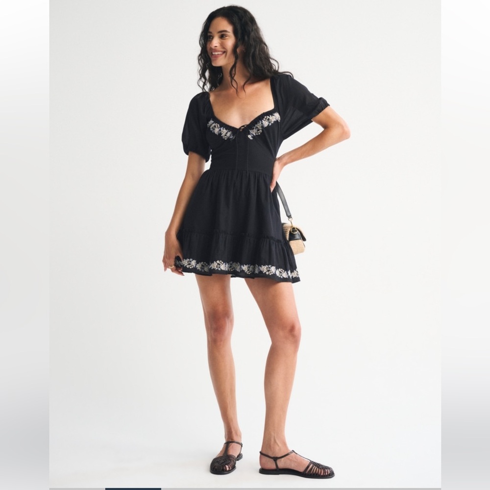Puff Sleeve Tie-Front Mini Dress